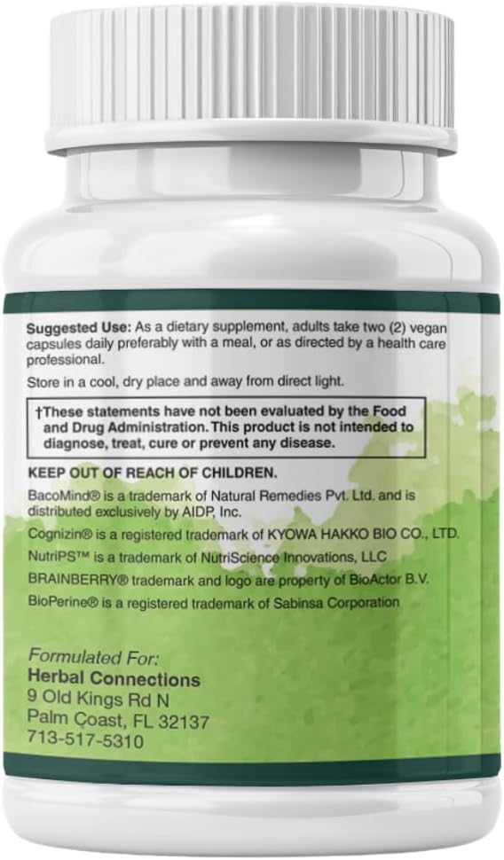 Advanced Brain Support – Cognitive Function & Memory Booster for Adults | Brain Health Supplement with Bacopa Monnieri, Ginkgo & B-Vitamins | Non-GMO Gluten-Free