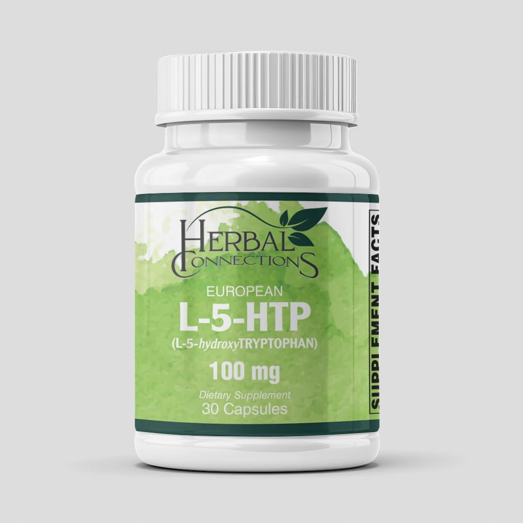 L-5-HTP 100mg Capsules with Vitamin B6 and C, Natural Serotonin Support, Vegan, Gluten Free, GMO Free, for Mood, Sleep and Appetite Support