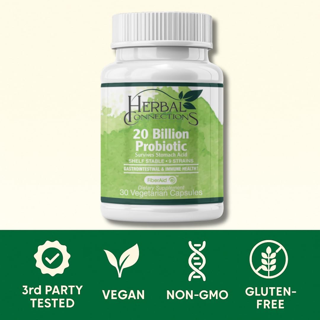 Probiotic Supplement, 20 Billion CFU, 12-Strain Blend, Capsules, Vegan, Gluten-Free, for Gut Health and Immune Support