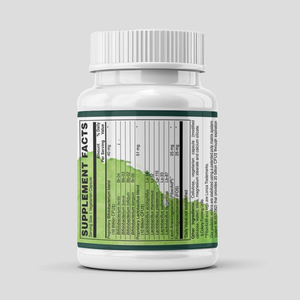 Probiotic Supplement, 20 Billion CFU, 12-Strain Blend, Capsules, Vegan, Gluten-Free, for Gut Health and Immune Support