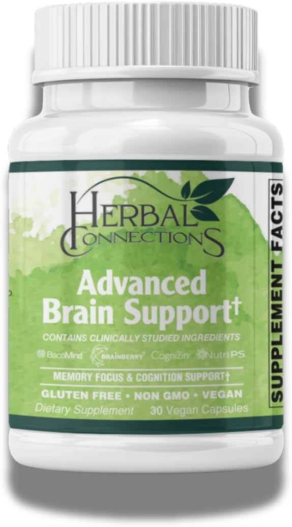 Advanced Brain Support – Cognitive Function & Memory Booster for Adults | Brain Health Supplement with Bacopa Monnieri, Ginkgo & B-Vitamins | Non-GMO Gluten-Free