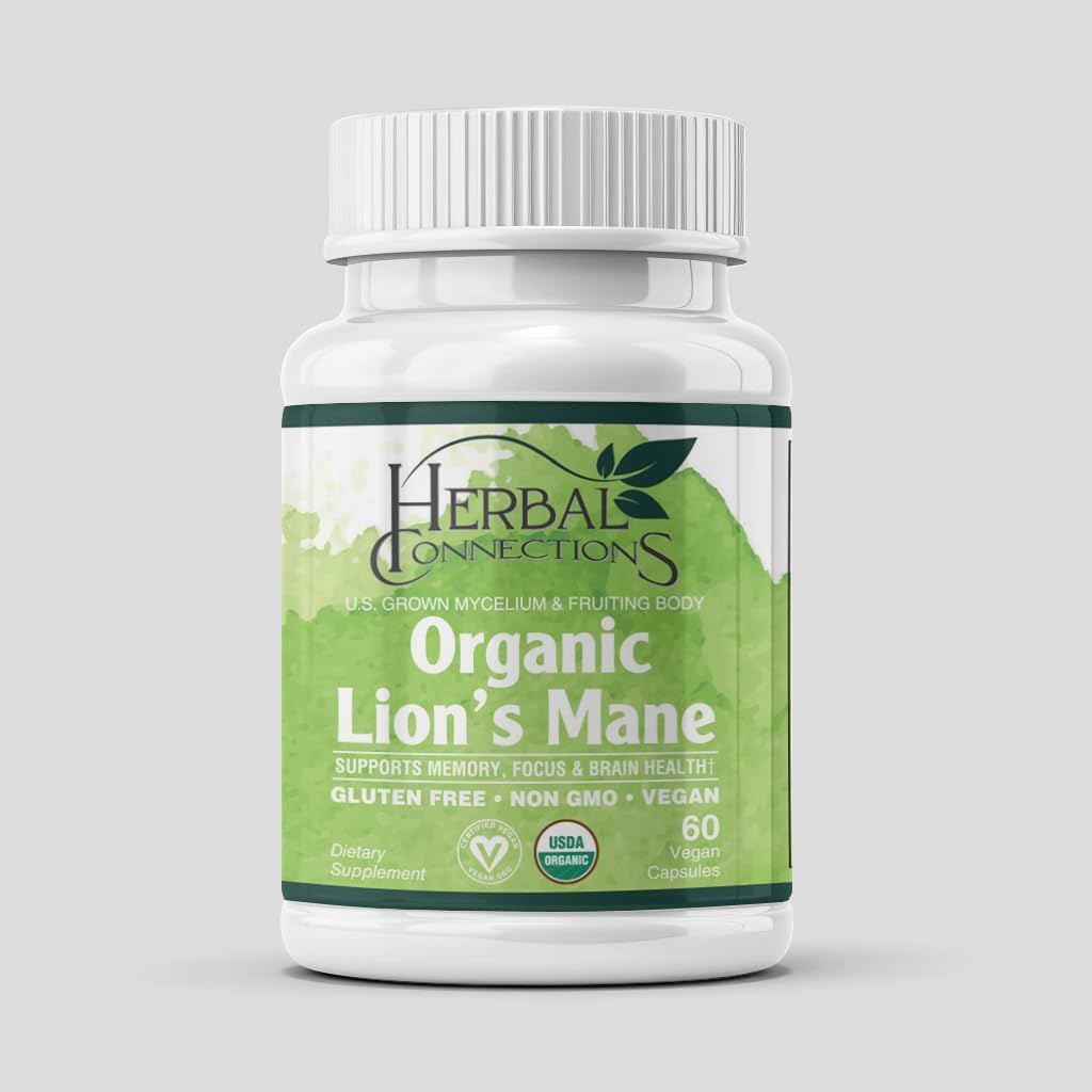 Organic Lion’s Mane Mushroom 1000 mg – Memory & Focus Nootropic, 40% Polysaccharides, Brain & Nerve Support, Vegan Non-GMO Capsules, USDA Organic, 60 Count