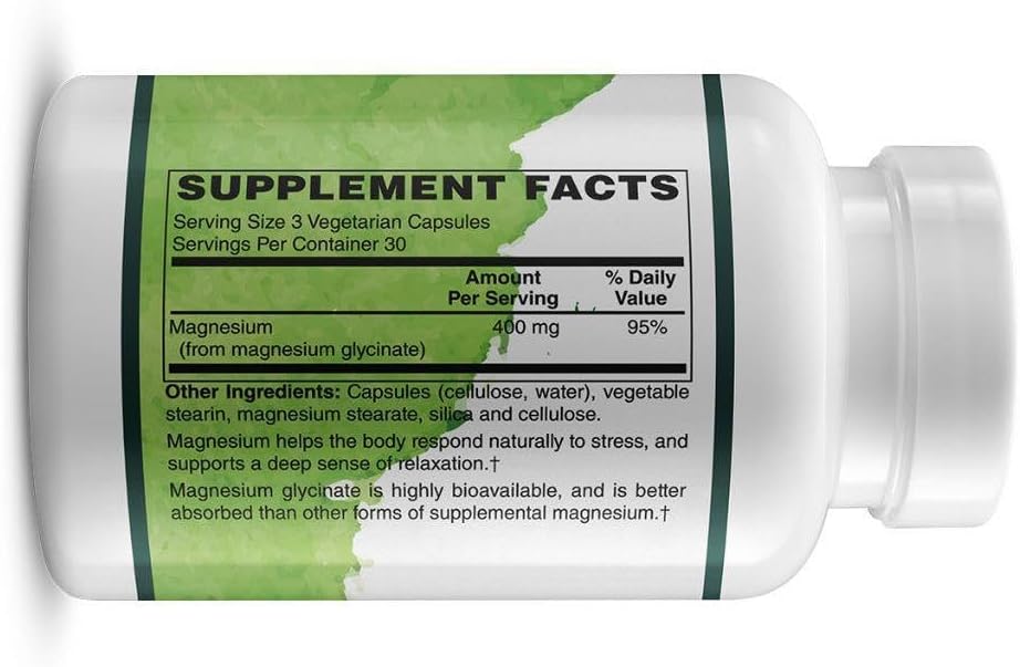 Magnesium Glycinate - Supplement to Support Stress Relief, Sleep, Heart Health, Nerves, Muscles, and Metabolism* - with Magnesium Glycinate - 90 Capsules