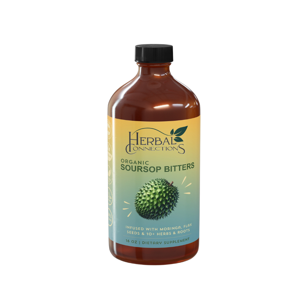 Organic Soursop Bitters Liquid with Moringa and Aloe Vera - Infused with 10+ Herbs - 16 Ounces Vegan Blend