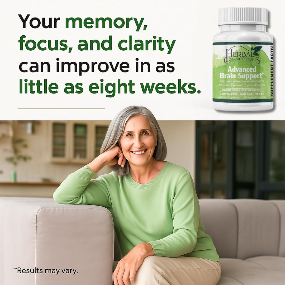 Advanced Brain Support – Cognitive Function & Memory Booster for Adults | Brain Health Supplement with Bacopa Monnieri, Ginkgo & B-Vitamins | Non-GMO Gluten-Free