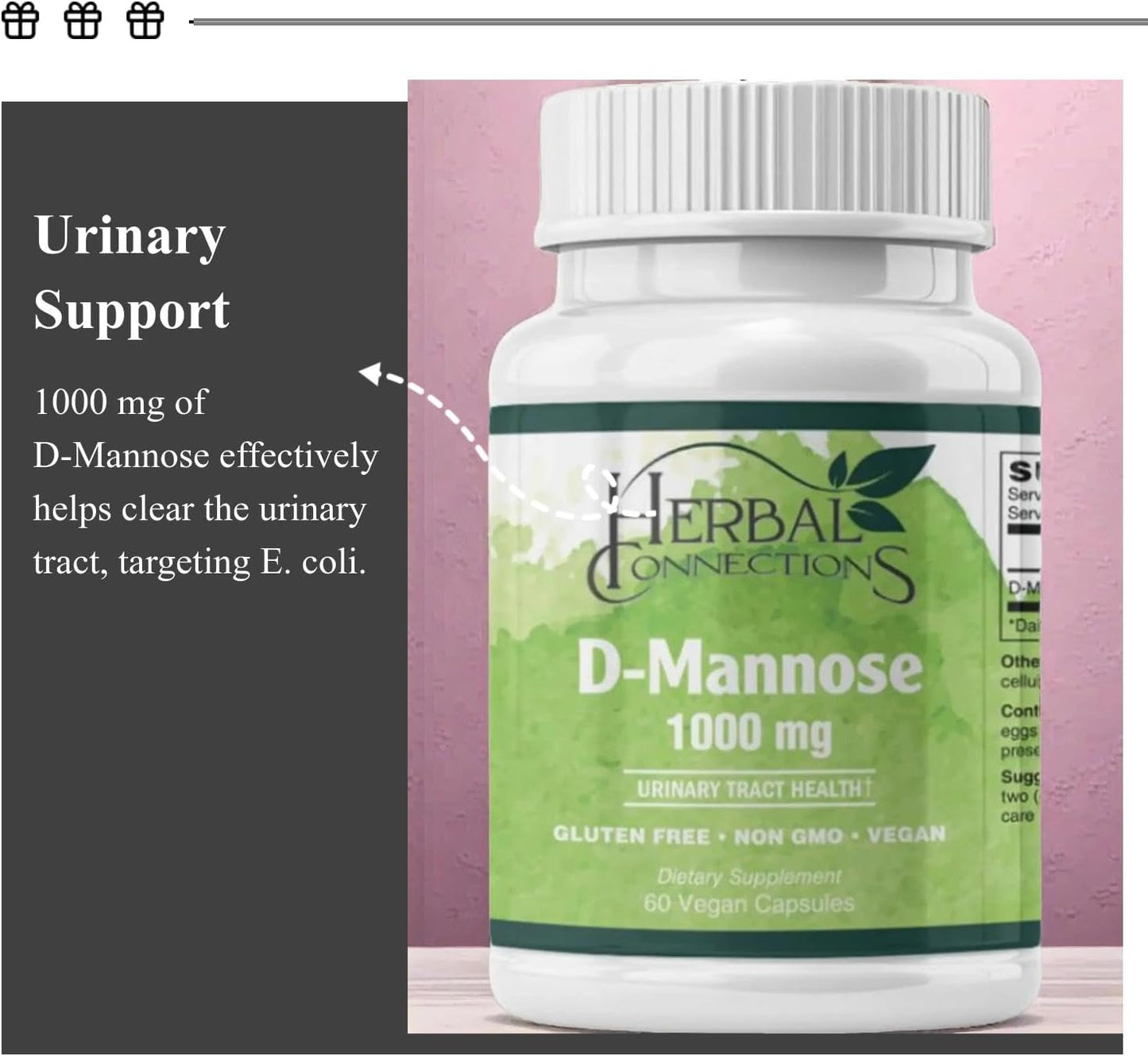 D-Mannose 1000mg, Veg Capsules, Urinary Tract Cleanse & Bladder Support, 60 Count, Pure Non-GMO Cranberry-Free Monosaccharide, 30 Servings