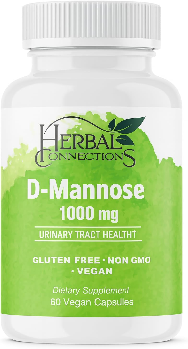 D-Mannose 1000mg, Veg Capsules, Urinary Tract Cleanse & Bladder Support, 60 Count, Pure Non-GMO Cranberry-Free Monosaccharide, 30 Servings