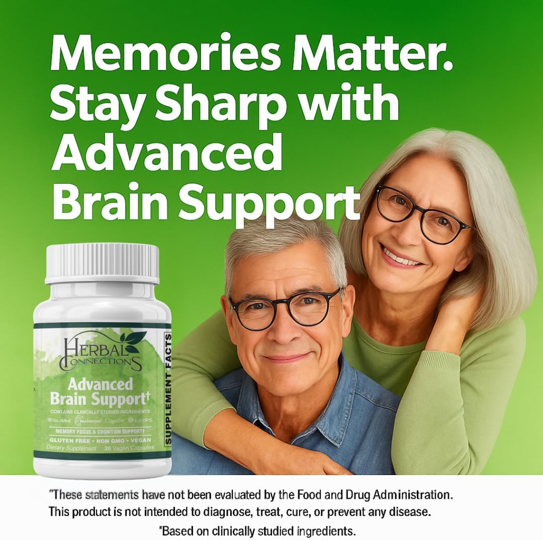 Advanced Brain Support – Cognitive Function & Memory Booster for Adults | Brain Health Supplement with Bacopa Monnieri, Ginkgo & B-Vitamins | Non-GMO Gluten-Free