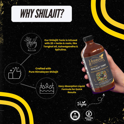 Organic Shilajit Tonic 16 oz – 20 Herb Blend with Ashwagandha, Spirulina, Maca, and Turmeric | Energy, Vitality & Daily Wellness | Vegan & Non-GMO